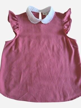 Monteau retro scalloped collar blouse ruffle sleeves mauve pink Size Junior L